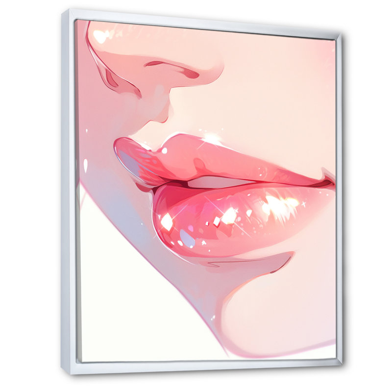 «Pink Pastel Pout Lips» sur toile, H 40 po x l 30 po x P 1,5 po, Cadre flottant blanc