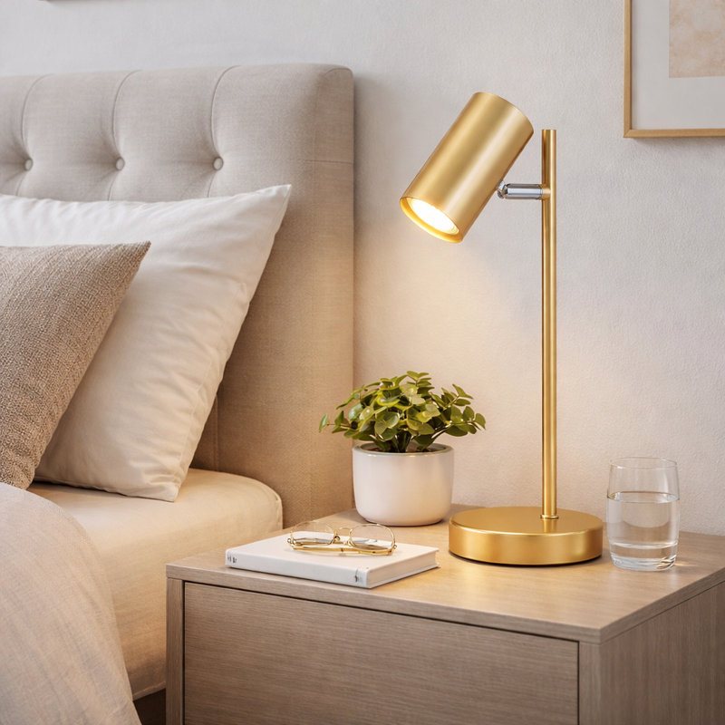 35cm Gold Swivel Table Lamp - 350° Rotatable GU10 Single Light Bedside Lamp