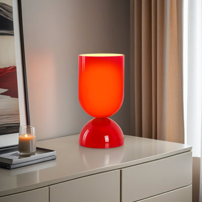 Lampe de table d'appoint 9 po en verre rouge moderne avec gradateur, certifiée cULus pour les tables de chevet de chambre à coucher, les tables d'appoint de salon, les bureaux à domicile ou les décors contemporains