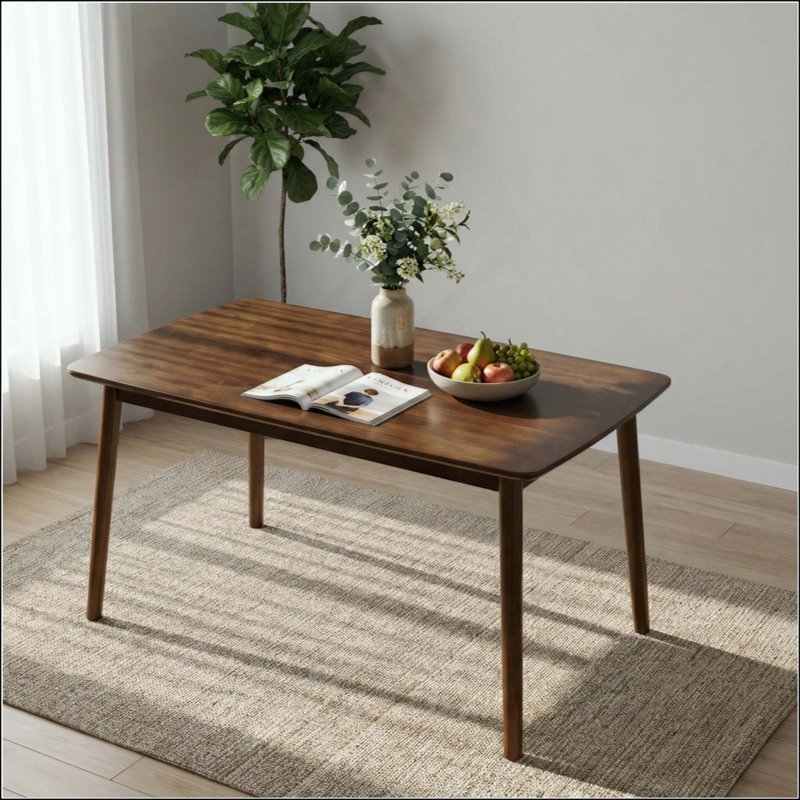 Solid Wood Dining Table,Rectangular Dining Table, Mid Century Modern Kitchen Table With Rounded Corners, Easy To Assemble, Small Dining Table For Dining Room, Kitchen, Living Room