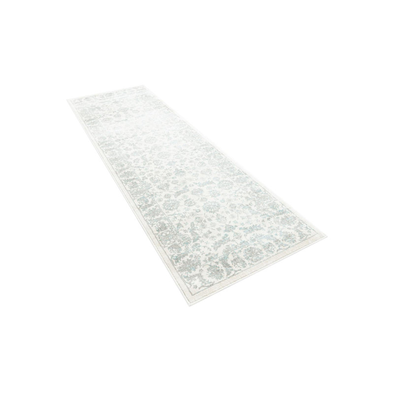 Tapis Country / Floral Agna - bleu sarcelle / beige, Tapis de couloir 2 pi 7 po x 13 pi 11 po