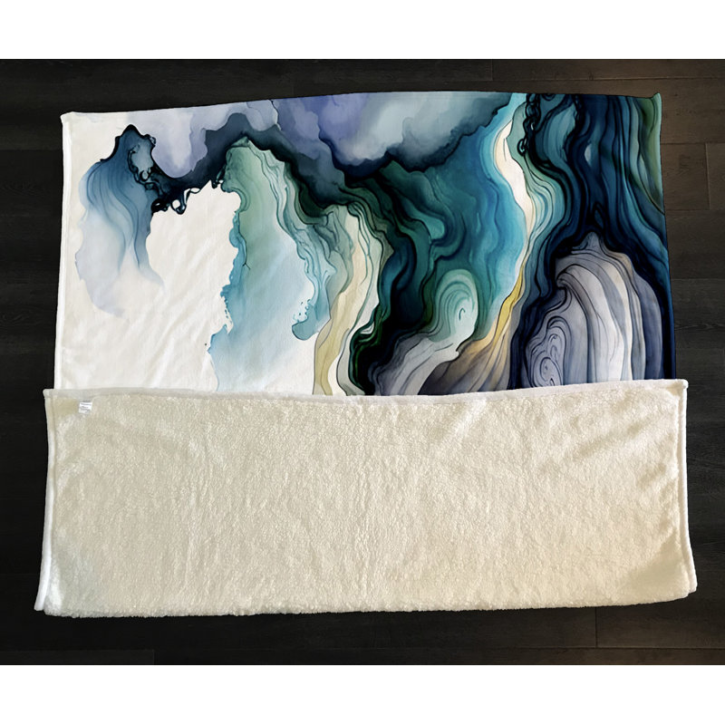 Throw Blanket, 68" W x 80" L, Marble/Abstract, Blue/White