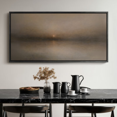 Minimal Neutral Horizon Foggy Sunset Abstract Landscape Framed Print Wall Art