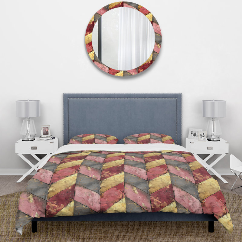 Ensemble de housse de couette chevron rose doré Glam VII - Mid-Century, Housse de couette pour grand lit + 2 taies décora