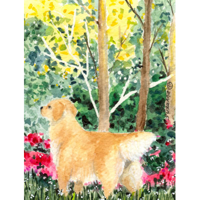 Mélange de polyester 2 côtés 40 x 28 po golden retriever drapeau maison