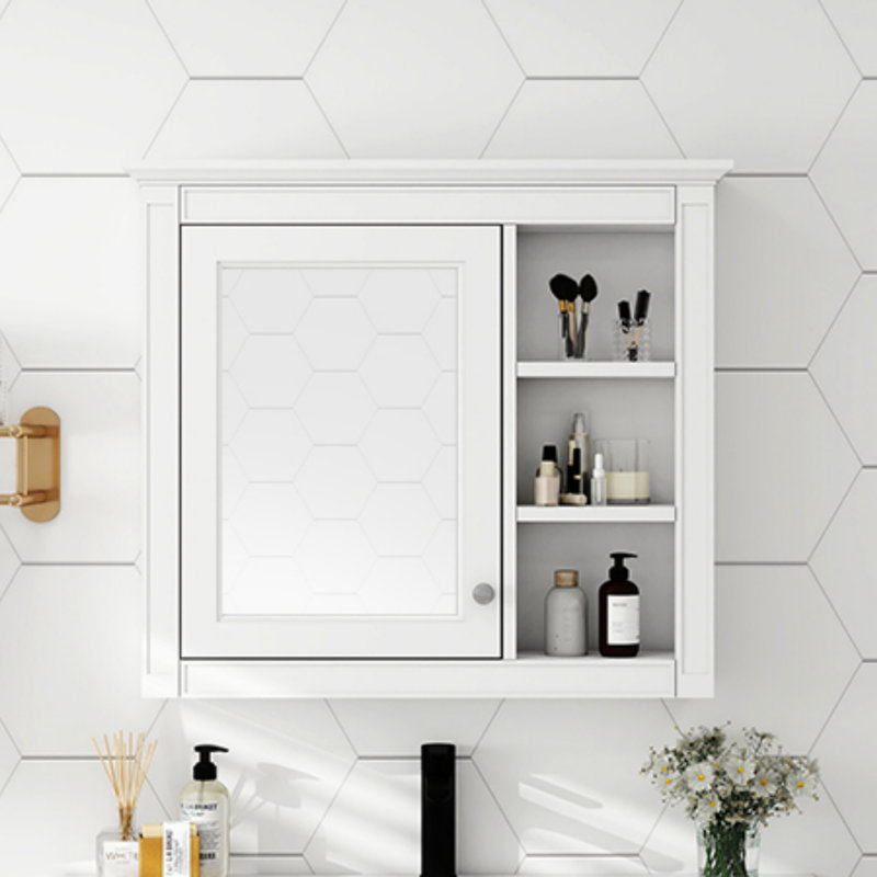 Armoire à pharmacie, armoire de rangement murale pour salle de bain, armoire murale moderne avec miroir, armoire à pharmacie, armoire à miroir avec 3 tablettes ouvertes (meuble-lavabo non inclus) (armoire)