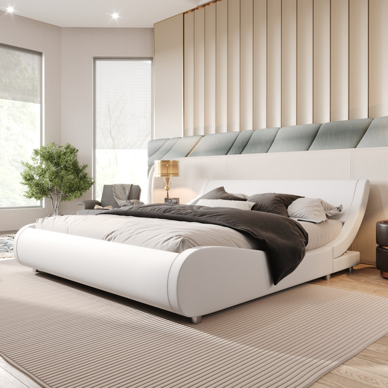 Low Profile Sleigh Bed With Adjustable Headboard, Full, White