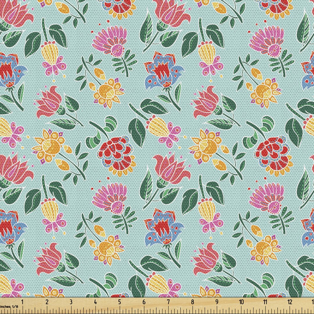 Gewebe als Meterware, Muster der Blumen-Grafik, Blumen, Mint Green Mehrfarbig