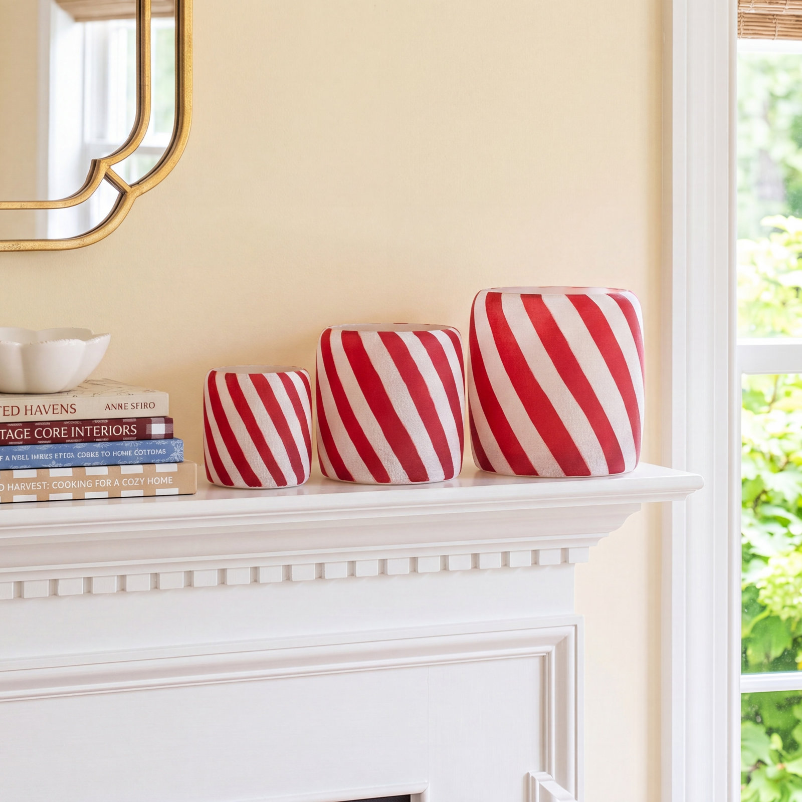 SET OF THREE CONCRETE CANDY CANE PLANTERS