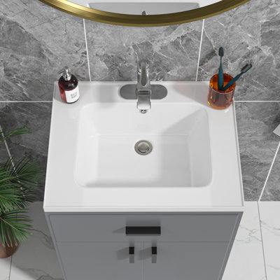 24 in. W x 18 5/8 in. D White Ceramic Rectangular Bathroom Vanity Top with Single Sink Only