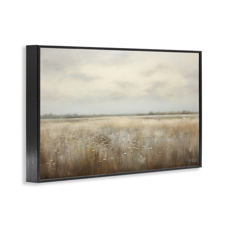 «Subtle Flower Meadow», estampe numérique encadrée par Roozbeh Bahramali, H 20 po x l 30 po, Giclée encadrée noir minuit