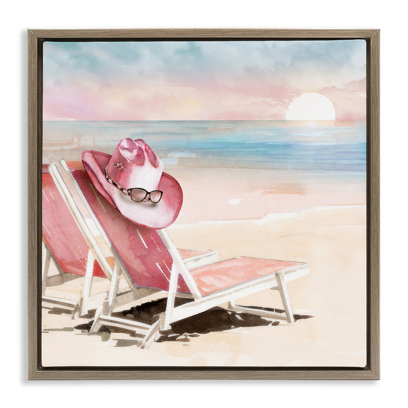 Cadre flottant de chaises de plage rose rosé, design par Paul Mathenia, H 25 po x l 25 po, Montalcino orme flottant encadré