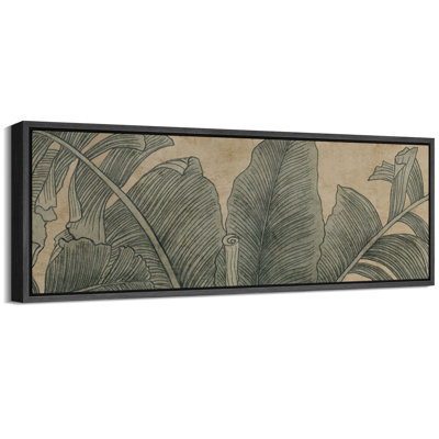 Abstrait, vert, palmier tropical, feuille, nature, rétro, panoramique, art mural, horizontal