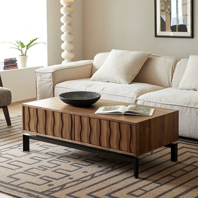 Table basse rectangulaire 47,24 "brun + noir massif + bois manufacturé + fer