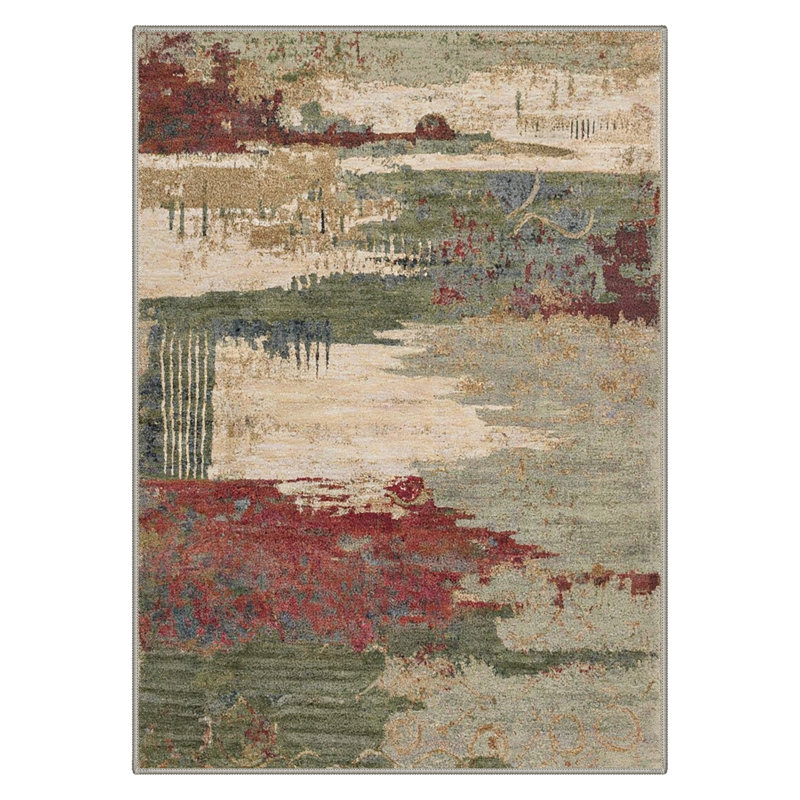 Tapis d'intérieur en terre cuite lavable à la machine avec envers antidérapant Abdul, Vert / Rouge / Beige