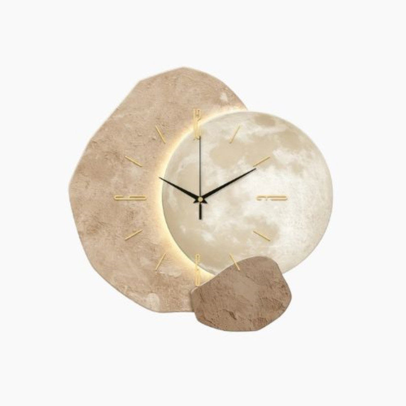 Horloge murale moderne en phase de lune silencieuse - design en bois blanc, Grand