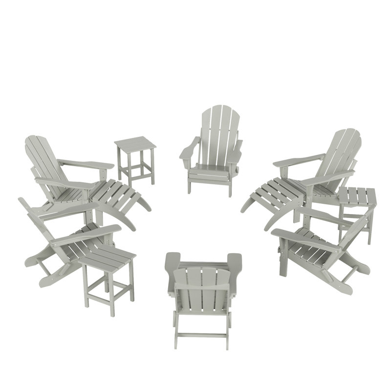 Laguna Foldable Outdoor Adirondack Chair With Ottoman, Gray