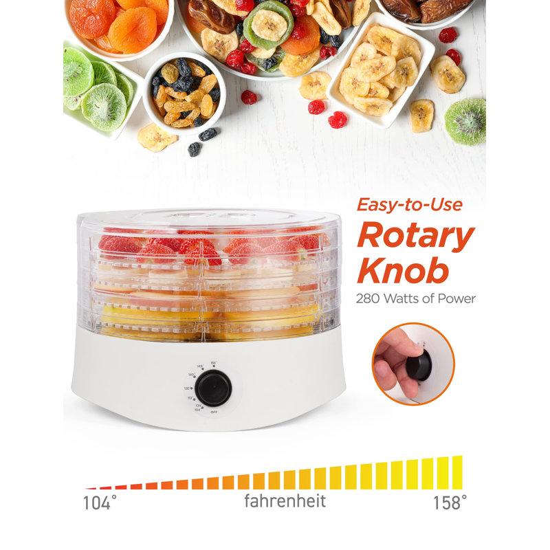 White Adjustable Thermostat Food Dehydrator with 5 Trays
