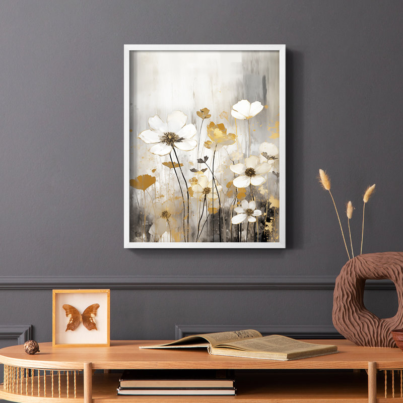FLORAL Series CDxx - Impression encadrée de qualité supérieure - Prêt à accrocher - Aucun clou requis, Blanc
