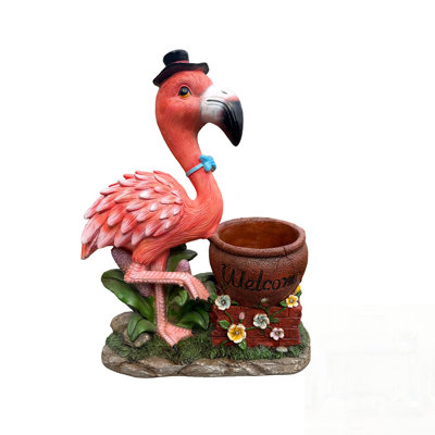 Pot de fleurs flamant rose sculpté pour jardin extérieur - Statue de jardin unique, élément de décoration charmant et accueillant, durable et polyvalent