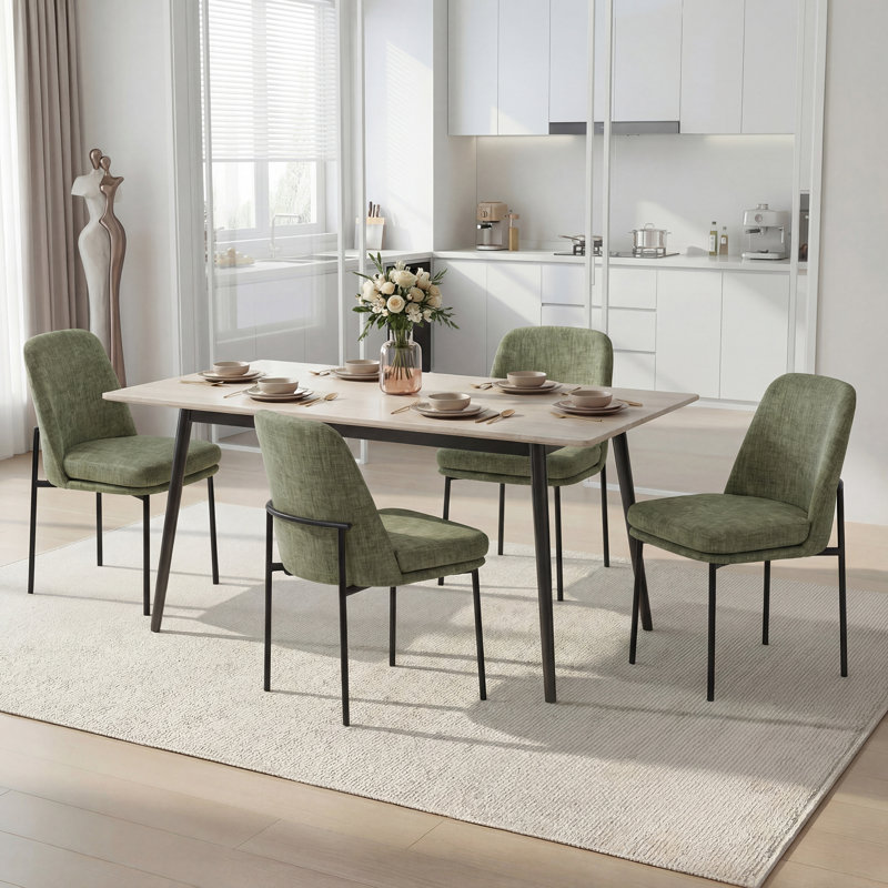 Fabric Upholstered Parsons Side Chair Dining Chair, F-Green