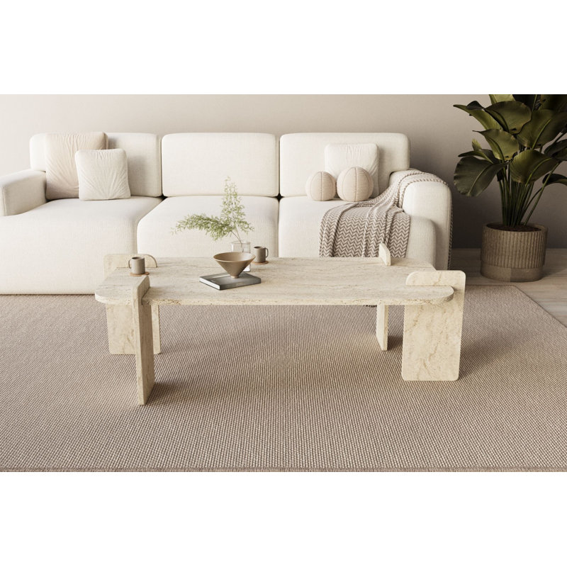 Calderon Modern Coffee Table, Travertine Color, 47.2 x 13.8 x 23.6 inches | 100% Melamine Coated Chipboard, Durable & Stylish | Easy Assembly, Perfect for Living Room & Contemporary Spaces, Elegant Marble Finish