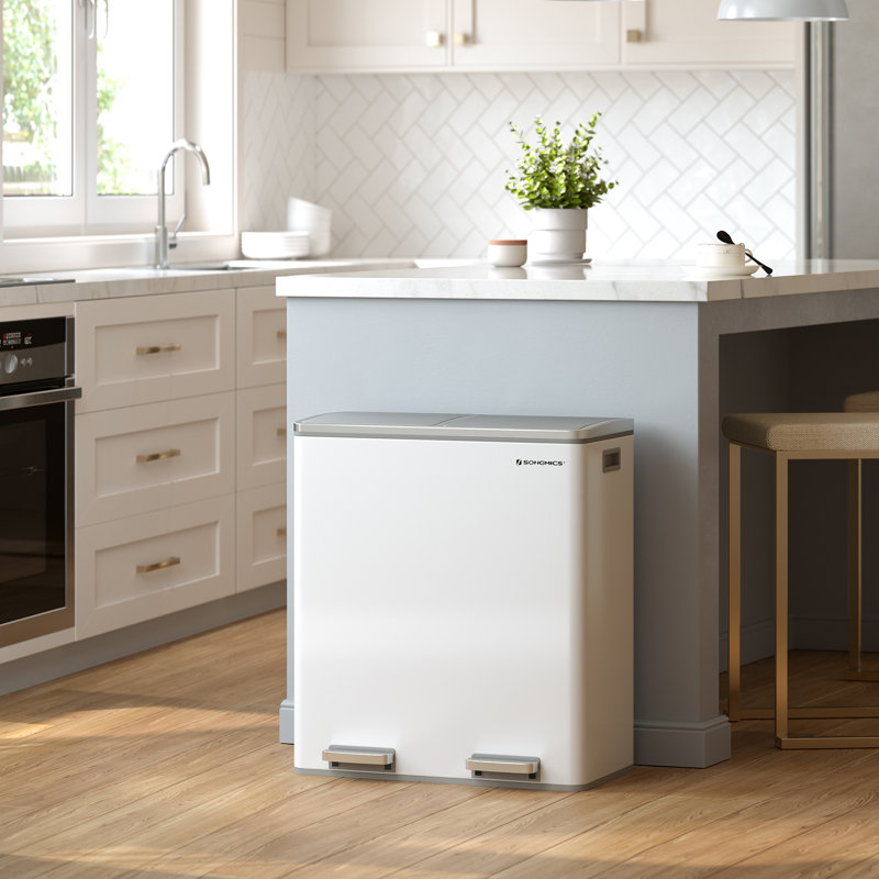 Steel Step On Multi-Compartment Rubbish & Recycling Bin, White/Grey, 60L