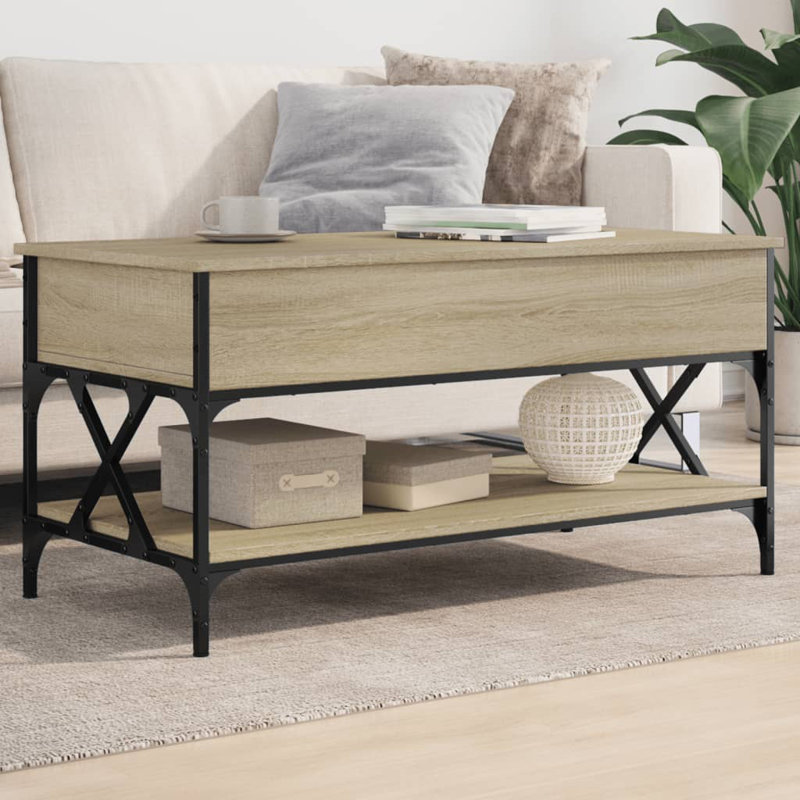 Mahood Lift Top Four Leg Coffee Table with Storage, 50cm H x 100cm W x 50cm D, Sonoma Oak