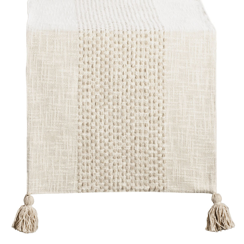 16x72 Natural Feather Gray WALLY Woven Stripe Tassel Runner