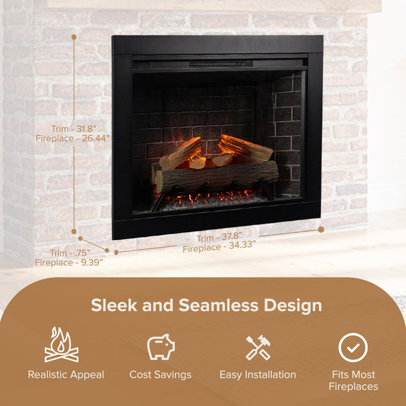 Uptown 33" Infrared Electric Fireplace Insert Heater with Trim Kit, Compatible with Alexa & Google