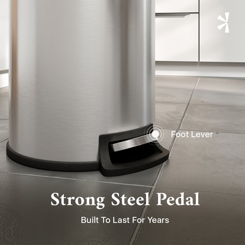 Totti 1.3 Gallon Stainless Steel Trash Can with Pedal and Soft Closing Lid