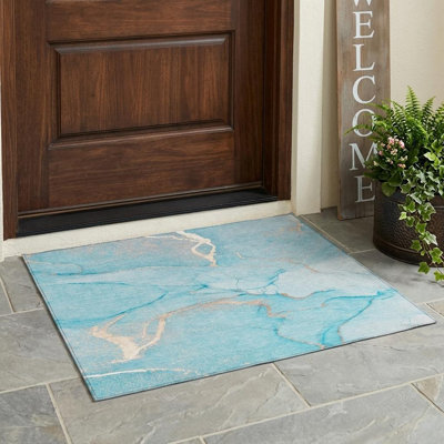 Tapis extérieur lavable antidérapant 3 pi x 5 pi bleu sarcelle