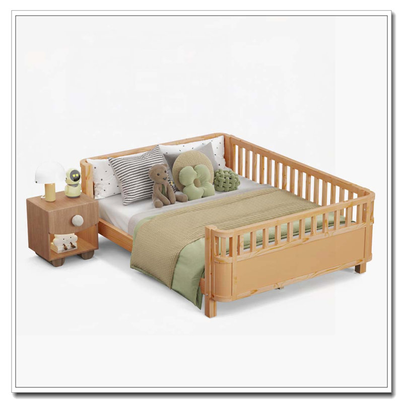 Base de lit en bois, Naturel, Lit double