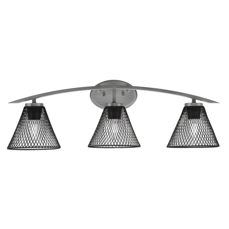 Barre d'éclairage de salle de bain 3 lumières avec abat-jour en métal cône noir mat 7 po, Argent argent