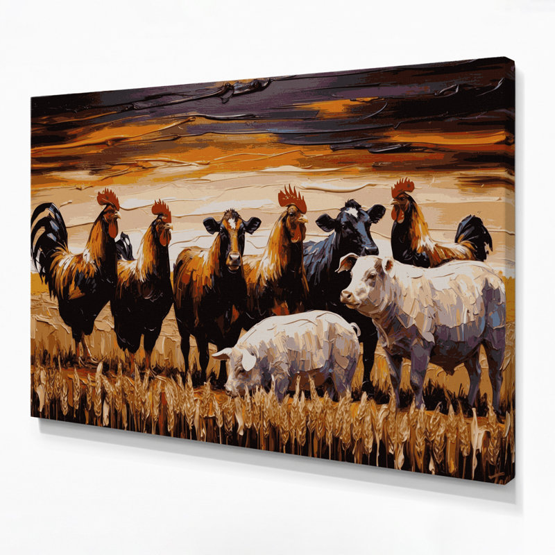Thanksgiving Farm animal silhouettes Black Canvas Wall Art