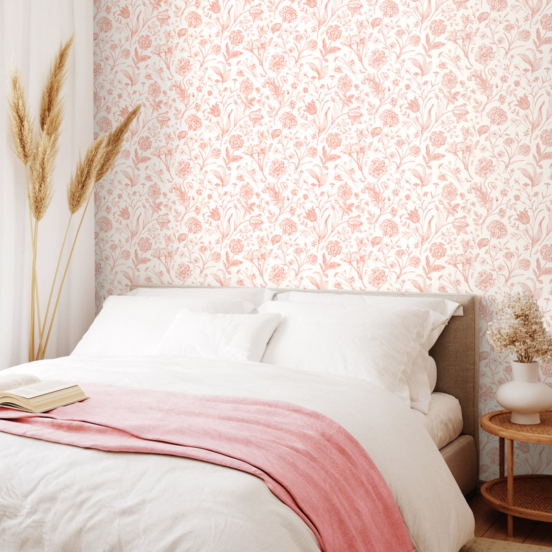 Floral Toile - Royal Blue 10m Wallpaper, Pink Floral