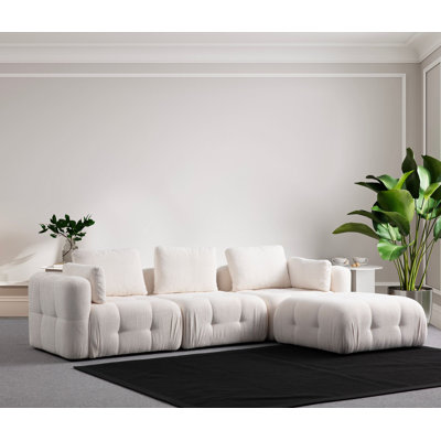 Élégant canapé d'angle avec structure en bois de hêtre, tissu 100% polyester, 114,2 po x 78,7 po x 25,6 po | Coussins de dossier en mousse et en silicone gris doux | Comprend 5 coussins | Design moderne pour le salon et le salon