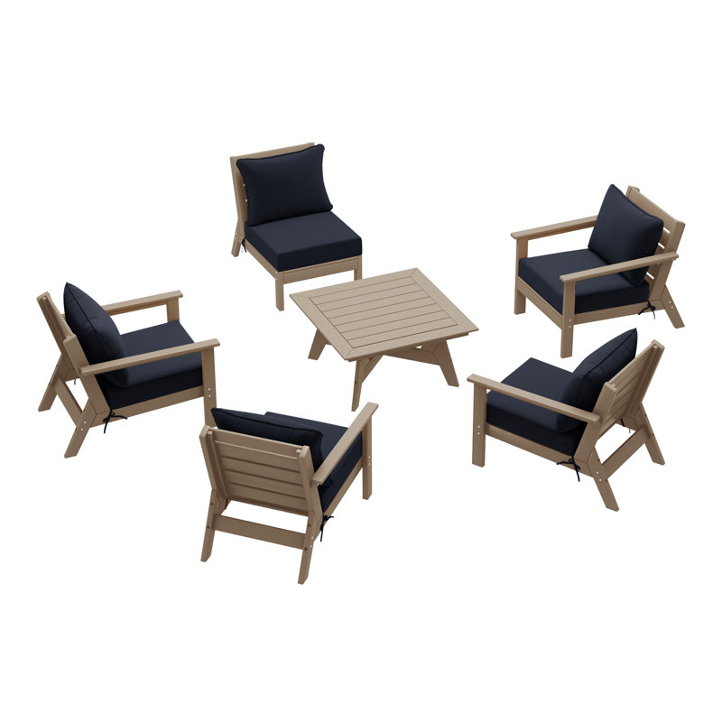 Ensemble de conversation à assise profonde 6 pièces, Marron clair, Navy Blue