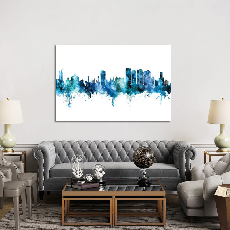 Birmingham Alabama Skyline Blue Teal by Michael Tompsett - 1 Piece Wrapped Canvas Wall Art, 152.5 cm H x 101.5 cm W