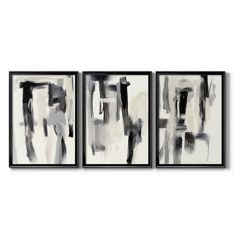 ABSTRACT Series DCC-III - Toile tendue avec châssis sur mesure - 3 pièces, H 19 po x l 27 po, Noir