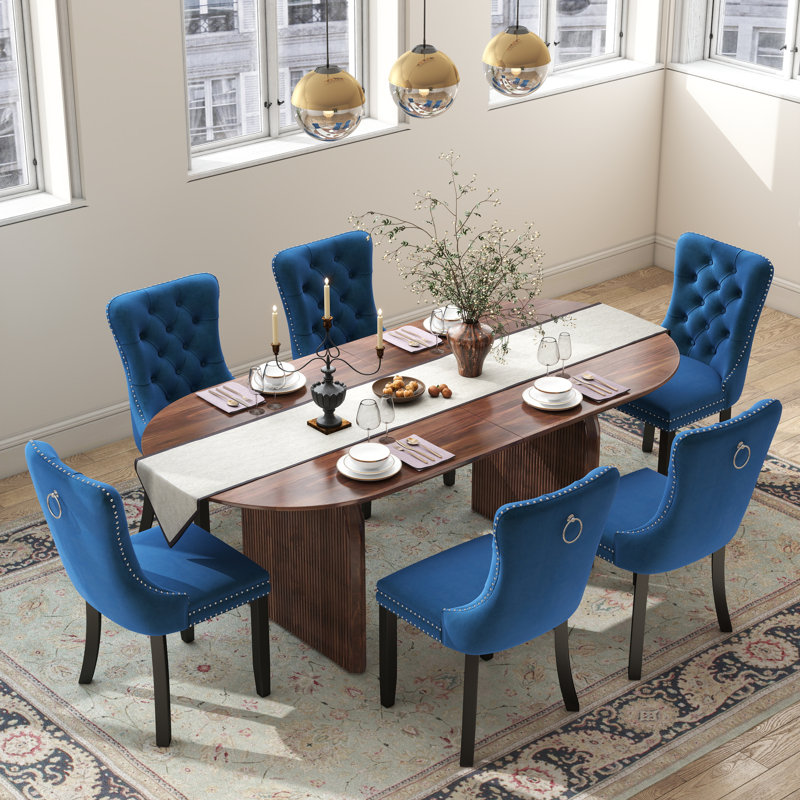 Ensemble de salle à manger Mid-Century, 7 pièces : table, 6 chaises, Bleu, Brun