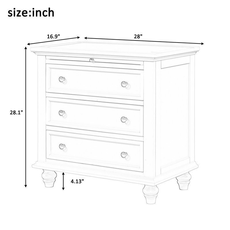 3-Drawer Storage Wood Cabinet, End Table with Pull out Tray, Black