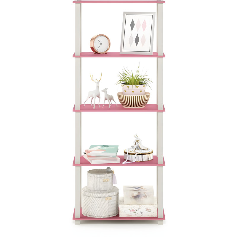 Étagère de rangement polyvalente à 5 niveaux avec tubes carrés, assemblage facile, fabrication en bois composite durable et en plastique, conception peu encombrante