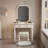 Pereda 35.43 Inch Wide Makeup Vanity With Mirror And Stool, 1 Drawer, Padded Stool, Beige