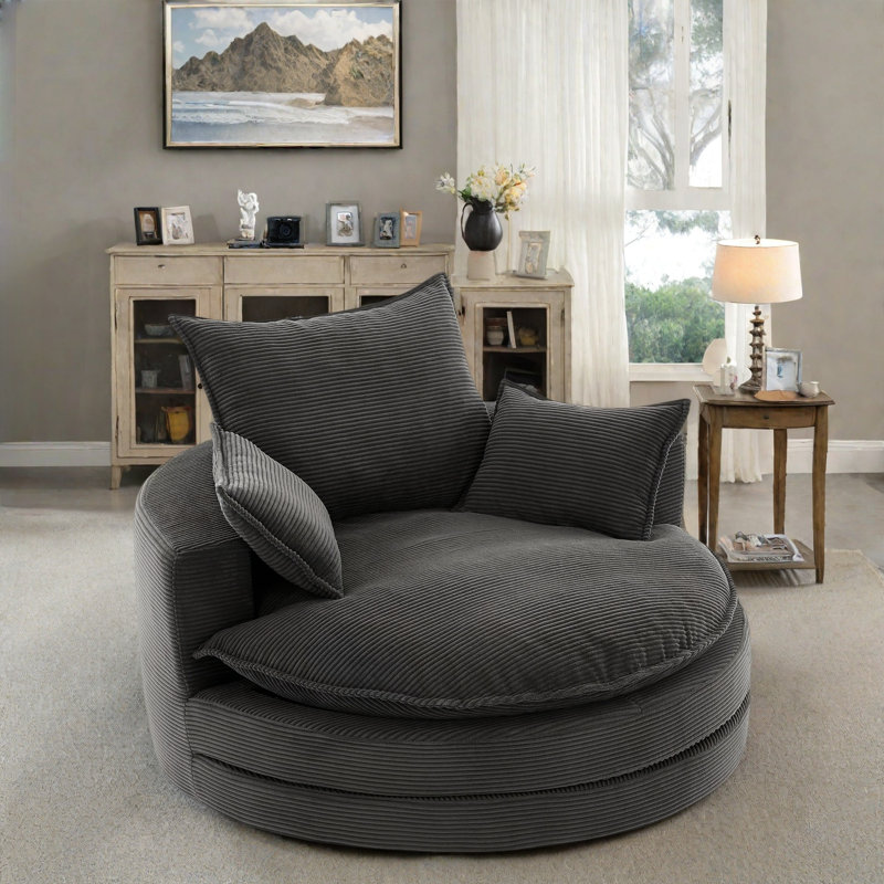 360° Swivel Accent Chair With Dual-layer Cushion Design And 3 Removable Pillows, Black