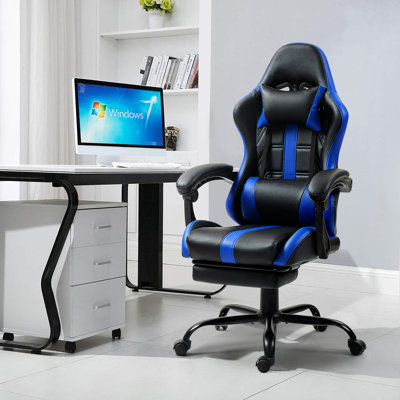 PU Leather Gaming Chair With Footrest And Massage Lumbar Support by Inbox Zero