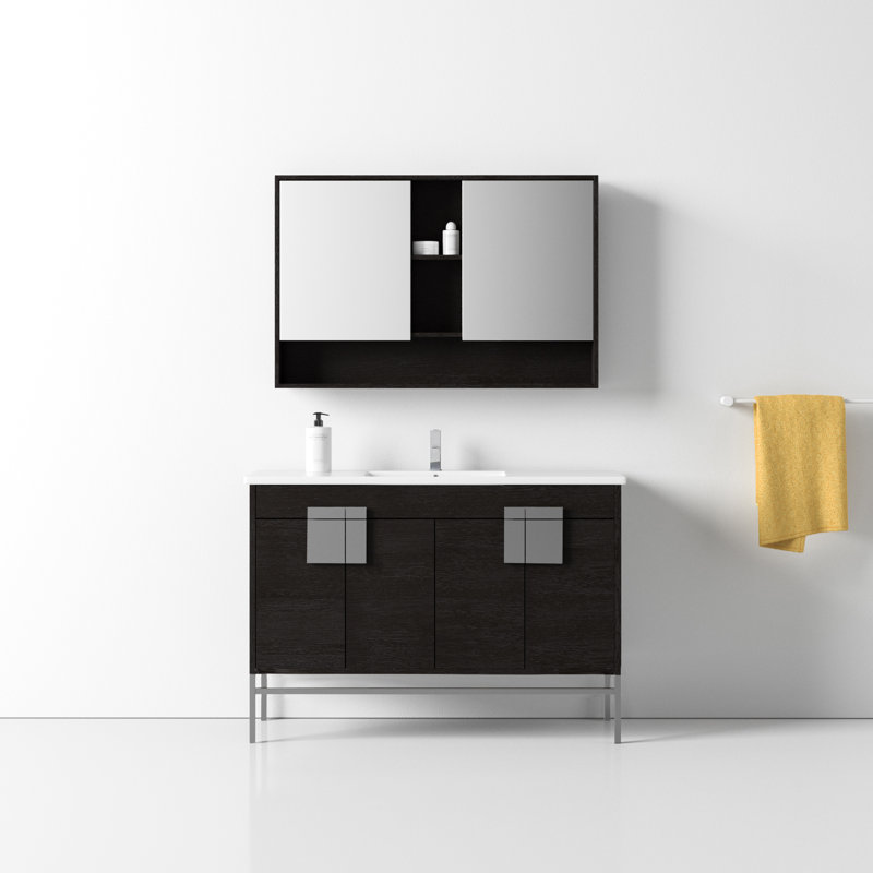 Maisie 48'' Single Bathroom Vanity with Ceramic Top, Black Straight Grain, Polish Chrome