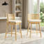 Tabouret de comptoir d'intérieur revêtu de bois, chaise de bar, structure de finition naturelle avec revêtement beige, ensemble de 2-1101289899