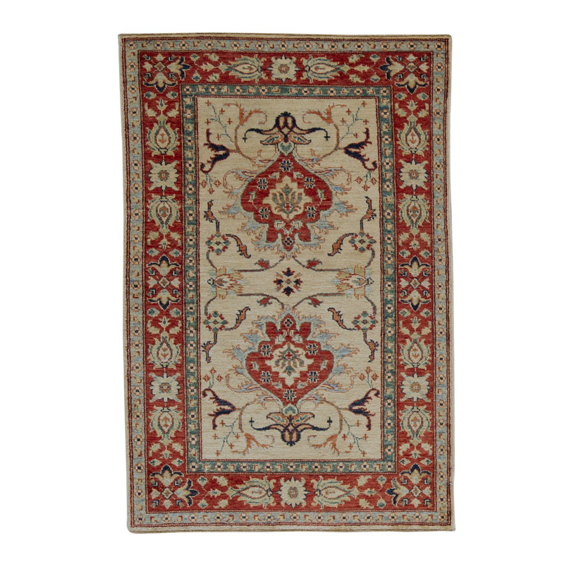 Tapis rouge et beige noué à la main de haute qualité