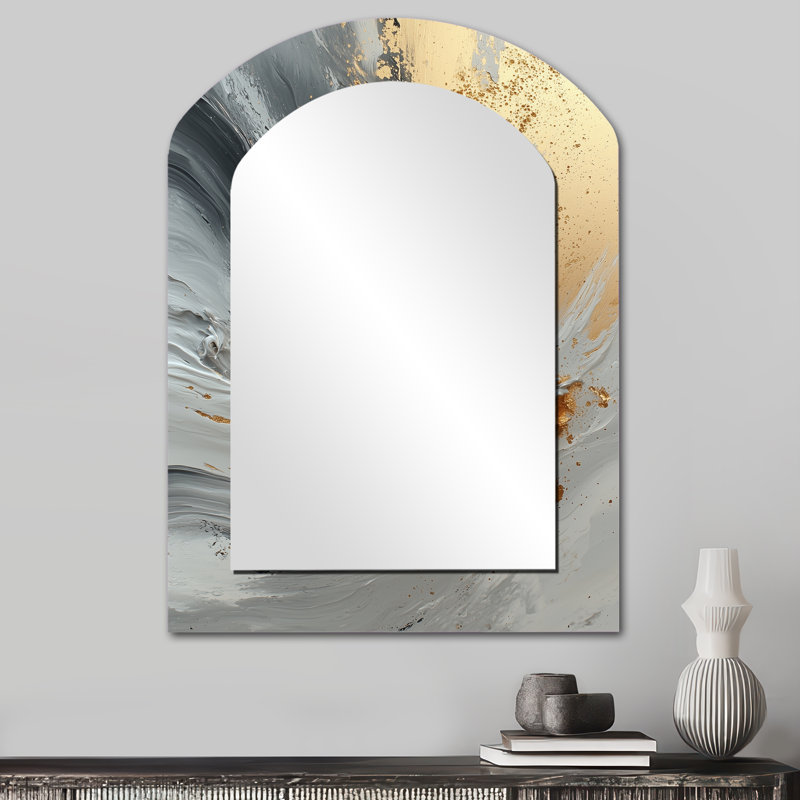 Abstract Marble In Grey And Gold Tones VI - Marble Irregular Shape Large Wall Mirror, Modern Asymmetrical Unique Mirror, Printed Metal Art
